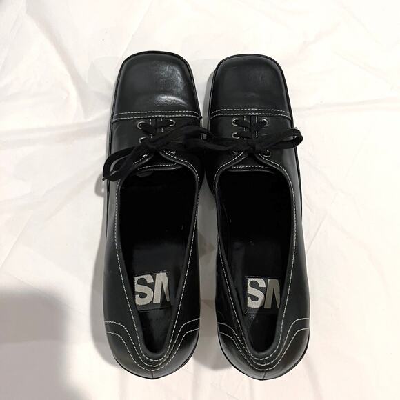 Vintage 90s Lace Up Oxford Size 8.5 Black Leather Square Toe Heels VS Macbeth - Picture 13 of 15